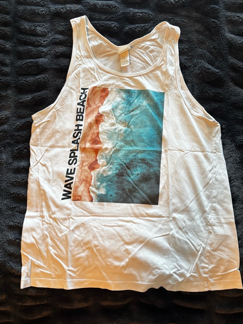 H&M White Tank Top with Teal and Sandy Orange Beach Graphic